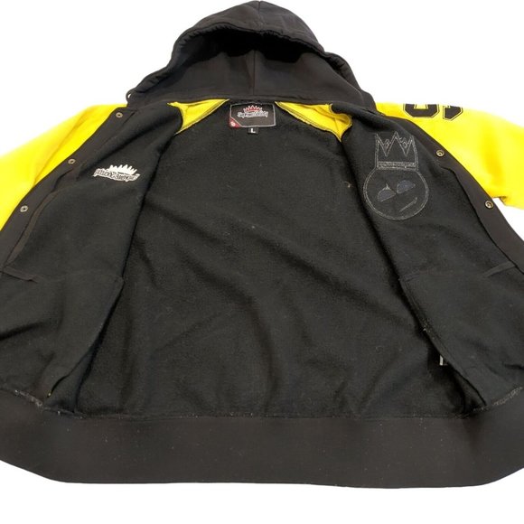 Supreme Society Men's Size Large Varsity Jacket Hooded Black Yellow Snap Button - Picture 8 of 13